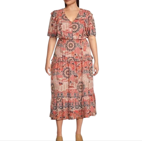 Nurture by Westbound Printed V-Neck Tiered Women's Dress Size L NWT - Picture 2 of 12